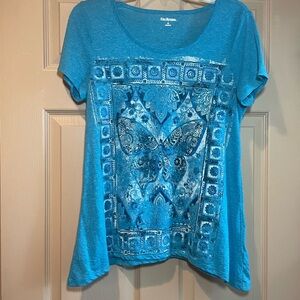 Kim Rogers Blue Graphic‎ Short Sleeve Tee - Sparkly Butterfly, Size Medium